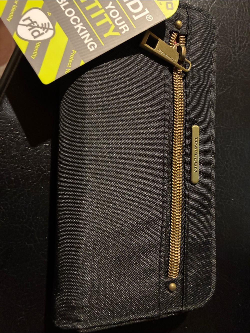 Travelon Black Wallet with Gold Accents